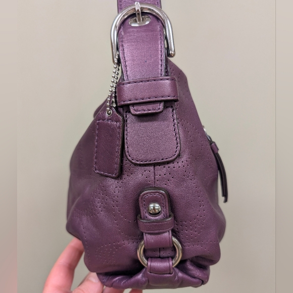 Coach Perforated Signature Leather Shoulder/Crossbody Bag (Style #F19257)  Plum - Picture 7 of 15
